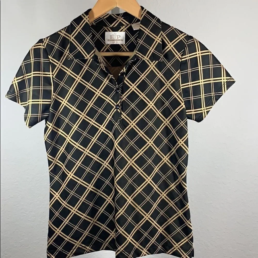 EP PRO Women’s Tour Tech Women’s Golf/Athletic Polo Shirt Brown/Gold Size Small